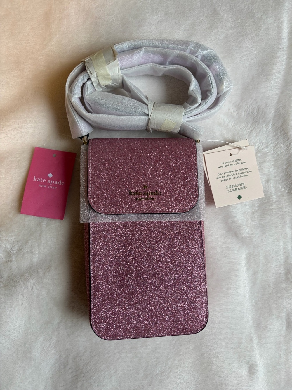 Kate Spade Lola Pink Glitter Crossbody Phone Bag - Picture 3 of 8